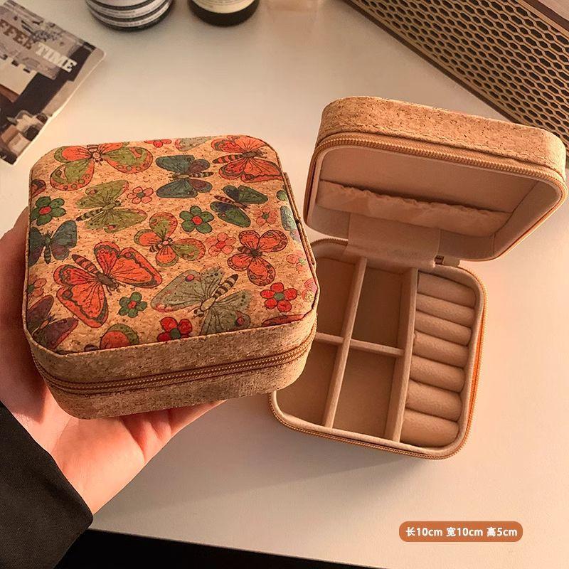 WEINEED Retro Cork Portable Jewelry Box, for Storing Earrings, Rings and Necklaces