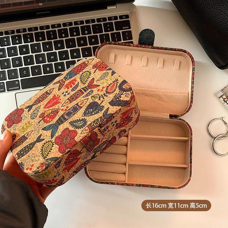 WEINEED Retro Cork Portable Jewelry Box, for Storing Earrings, Rings and Necklaces