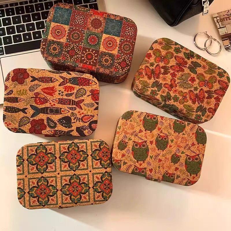 WEINEED Retro Cork Portable Jewelry Box, for Storing Earrings, Rings and Necklaces