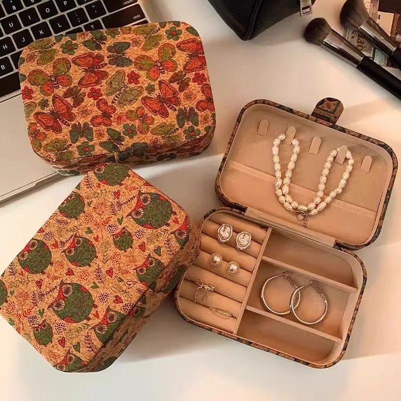 WEINEED Retro Cork Portable Jewelry Box, for Storing Earrings, Rings and Necklaces