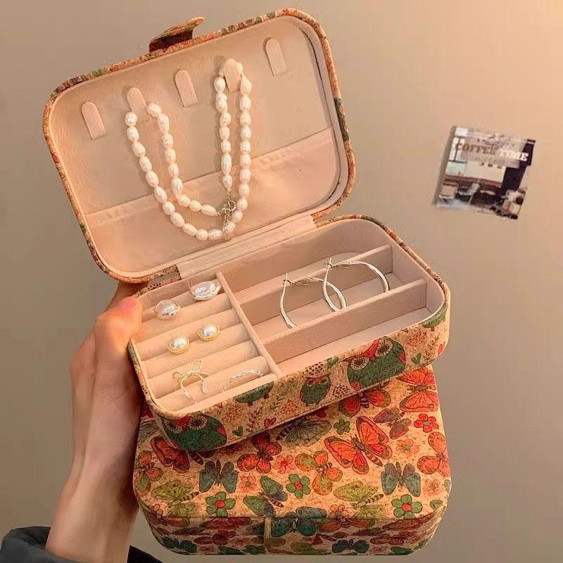 WEINEED Retro Cork Portable Jewelry Box, for Storing Earrings, Rings and Necklaces