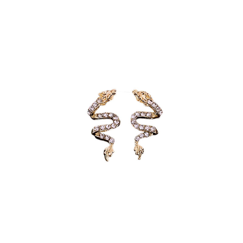 Genuine Gold Plated Stud Earrings, Super Shiny Zirconia Dragon Stud Earrings