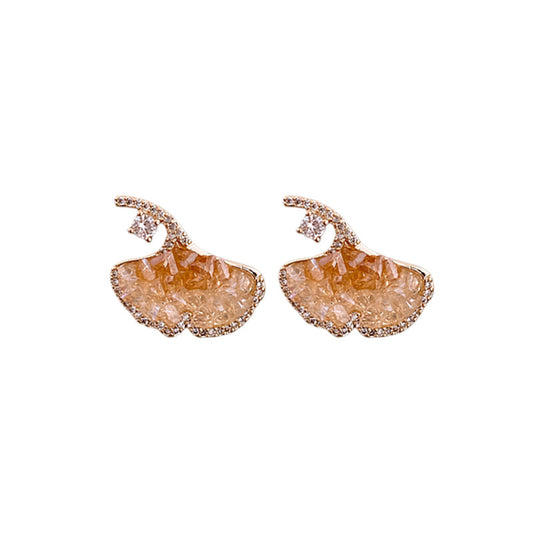 Genuine Gold Plated Silver Pin Earrings, Zirconia Artificial Crystal Earrings