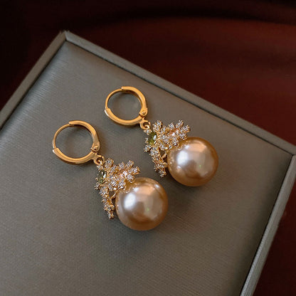 Genuine Gold Plated Zirconia Earrings With Snowflake Pearl Ear Clips