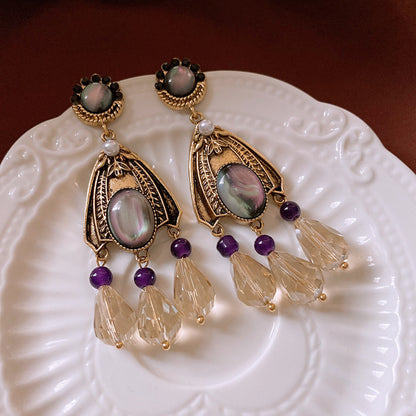 Floral Faux Crystal Earrings, Vintage Retro Earrings