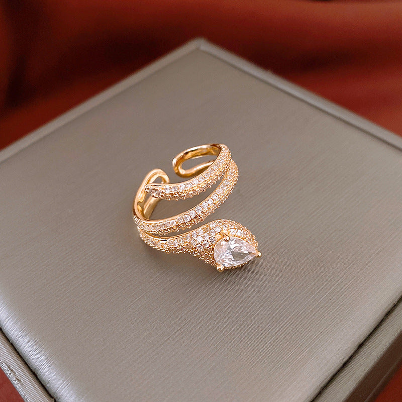 Genuine Gold Plated Ring, Zirconia Wrapped Snake Opening Ring, Vintage Index Ring