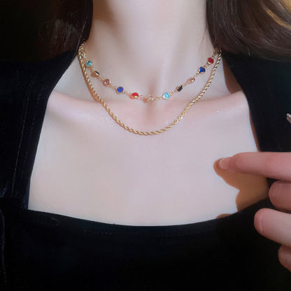 Zirconia Double Layers Necklace, Vintage Temperament Collarbone Chain