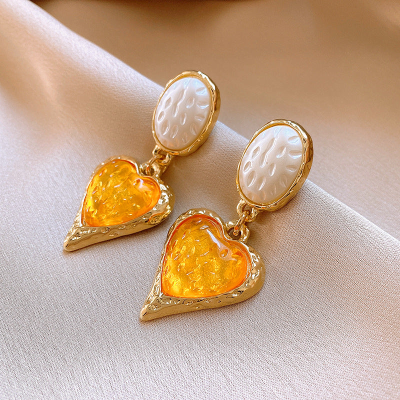 Vintage Pleated Stud Earrings, Oval Heart Earrings, Court Style Earrings