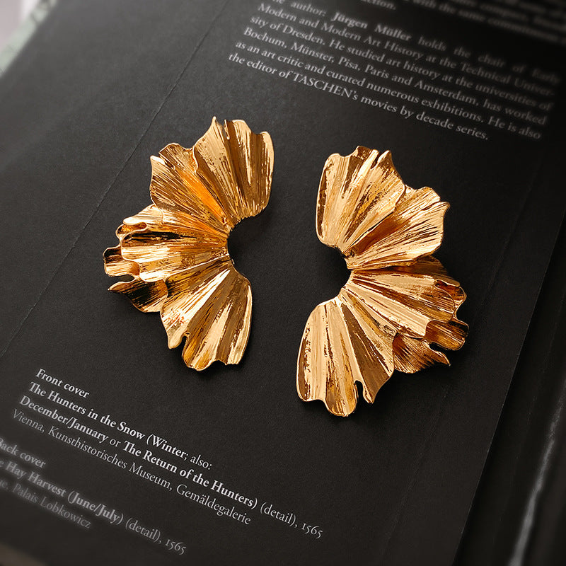 Metallic Style Pleated Flower Earrings, Scalloped Earrings, Chilled Out Niche Earrings