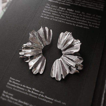 Metallic Style Pleated Flower Earrings, Scalloped Earrings, Chilled Out Niche Earrings