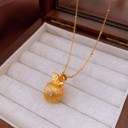 Genuine Gold Plated Necklace, Zirconia Apple Brushed Necklace