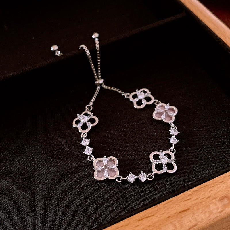 Zirconia Flower Bracelet, Skeleton Adjustable Bracelet