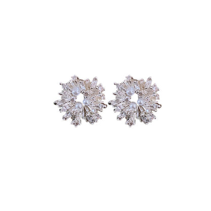 Silver Needle Zirconia Firework Pearl Earrings, Vintage Earrings