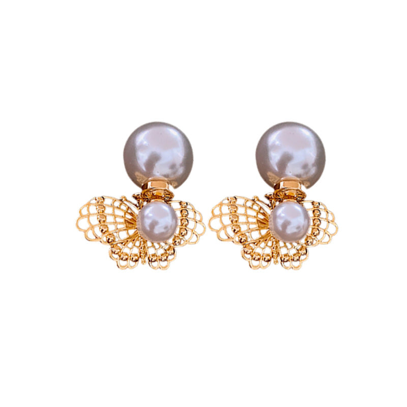 Genuine Gold Plated Silver Pin Earrings, Butterfly Pearl Earrings, French Vintage Earrings