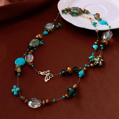 WEINEED Boho Floral Butterfly Necklace，Copper Stacking Necklace