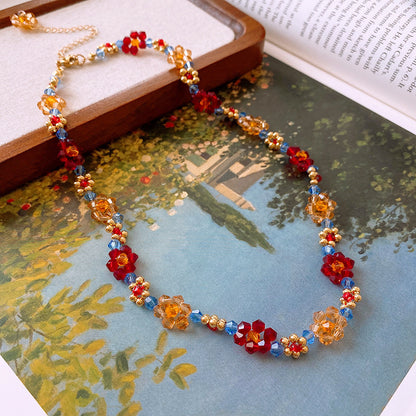 Flower handmade beaded necklace, vintage sweet collarbone necklace