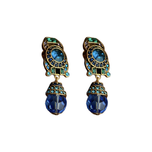 Vintage Blue Diamond Ear Clips, Teardrop Ear Clips, Vintage Niche No Ear Piercing Ear Bone Clips