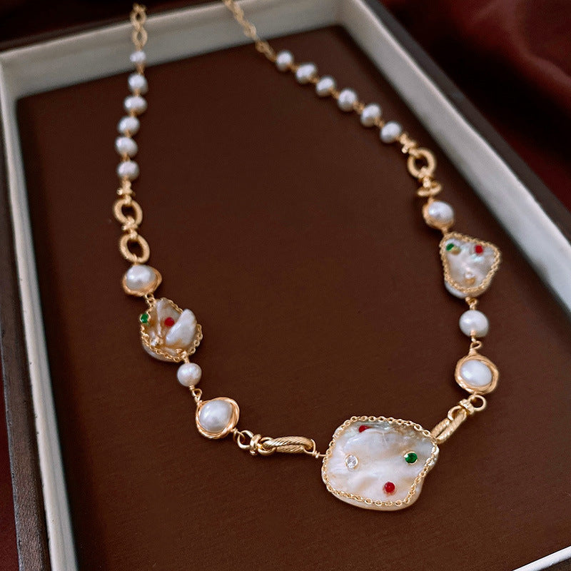 Medieval Baroque Zirconia Freshwater Pearl Necklace