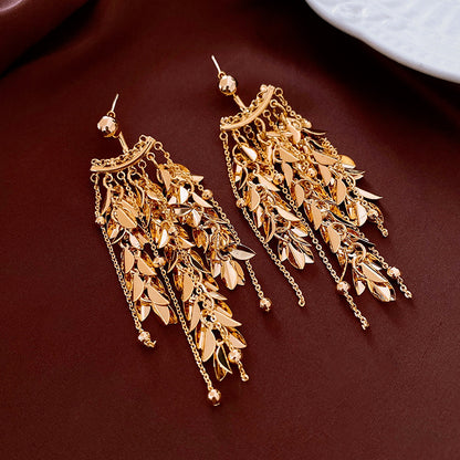 Genuine Gold Plated Silver Pin Earrings, Wheat Tassel Earrings