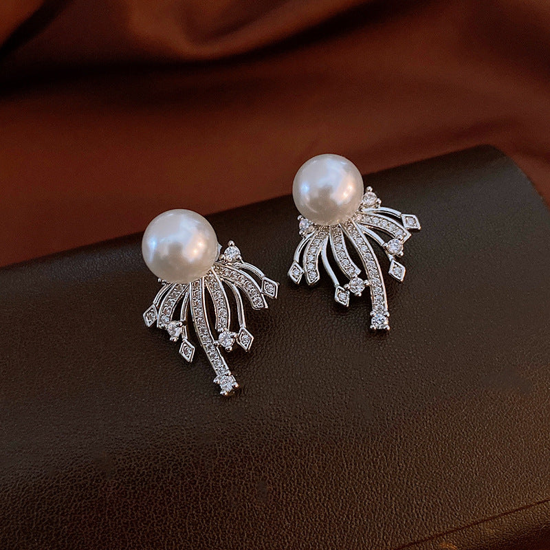 Zirconia Firework Pearl Earrings, Vintage Pearl Earrings