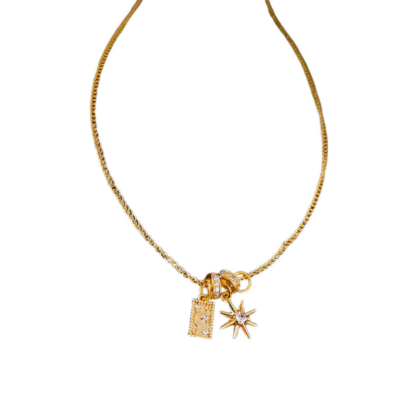 Genuine Gold Plated Necklace, Zirconia Sun Square Necklace