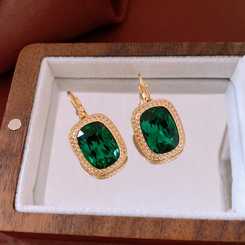 Diamond Emerald Square Earrings