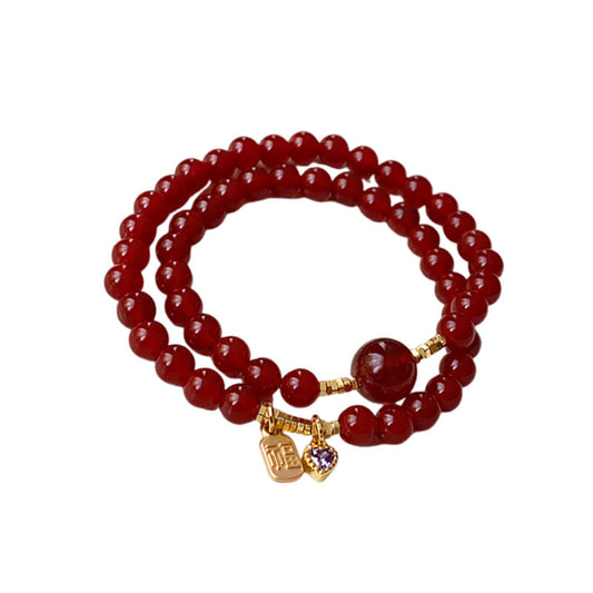 Natural Red Agate Bracelet, Zirconia Love Bracelet