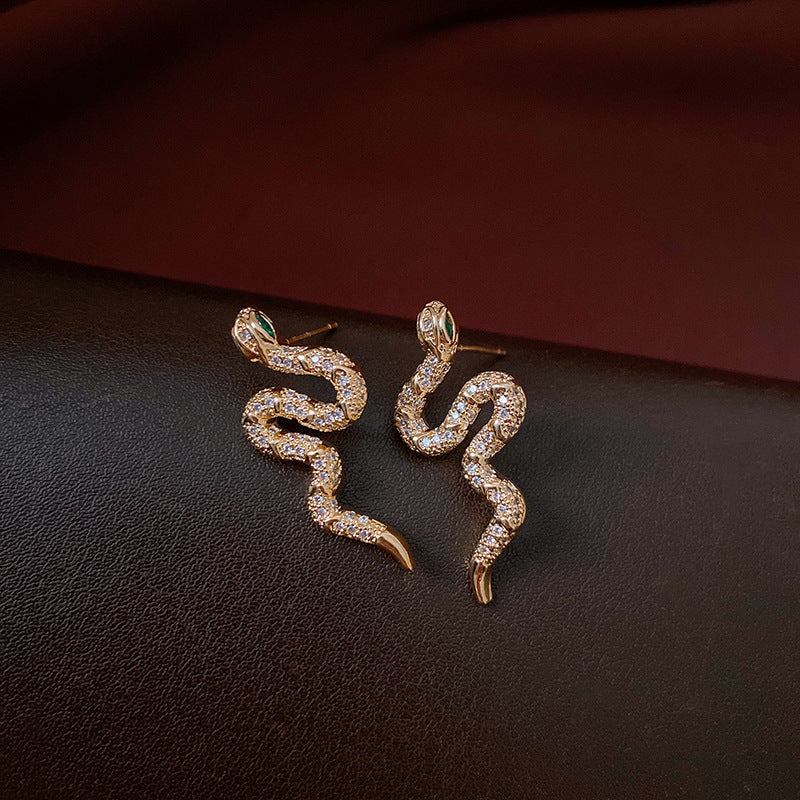 Genuine Gold Plated Silver Pin Earrings, Snake Earrings