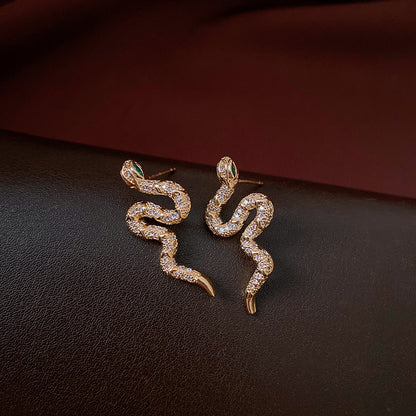 Genuine Gold Plated Silver Pin Earrings, Snake Earrings