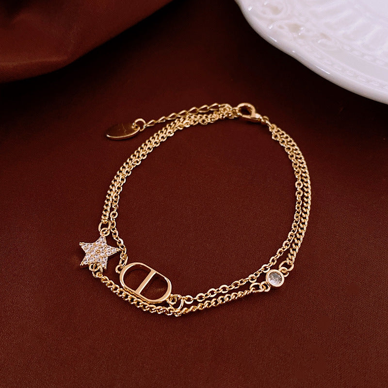 Zirconia Star Oval Pig Nose Double Bracelet