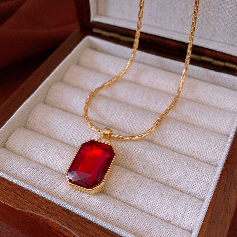 Vintage Diamond Necklace, Rectangular Pendant Necklace