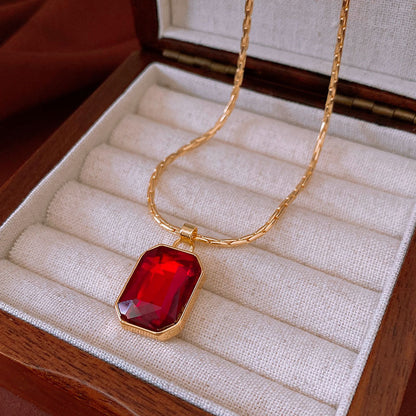 Vintage Diamond Necklace, Rectangular Pendant Necklace