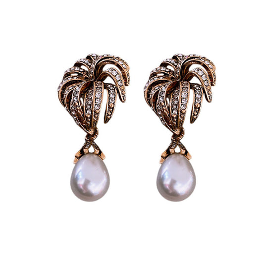 Silver Pin Earrings With Diamonds, Pearl Earrings, Vintage Earrings