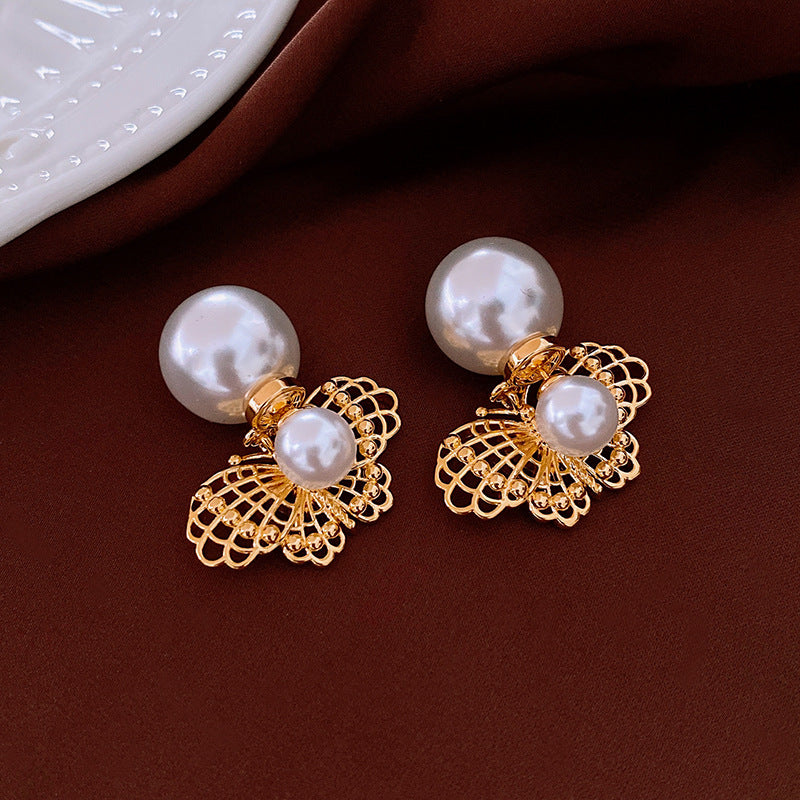 Genuine Gold Plated Silver Pin Earrings, Butterfly Pearl Earrings, French Vintage Earrings