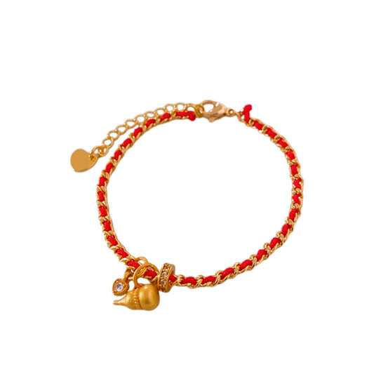 Genuine Gold Plated Bracelet, Zirconia Heart Gourd Bracelet