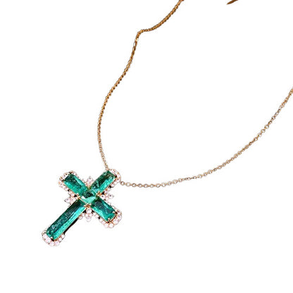 Zirconia cross pendant, vintage collarbone chain, dress necklace jewelry