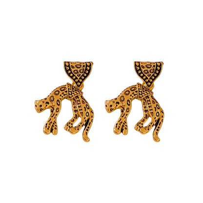 Silver Needle Antique Gold Aged Leopard Earrings