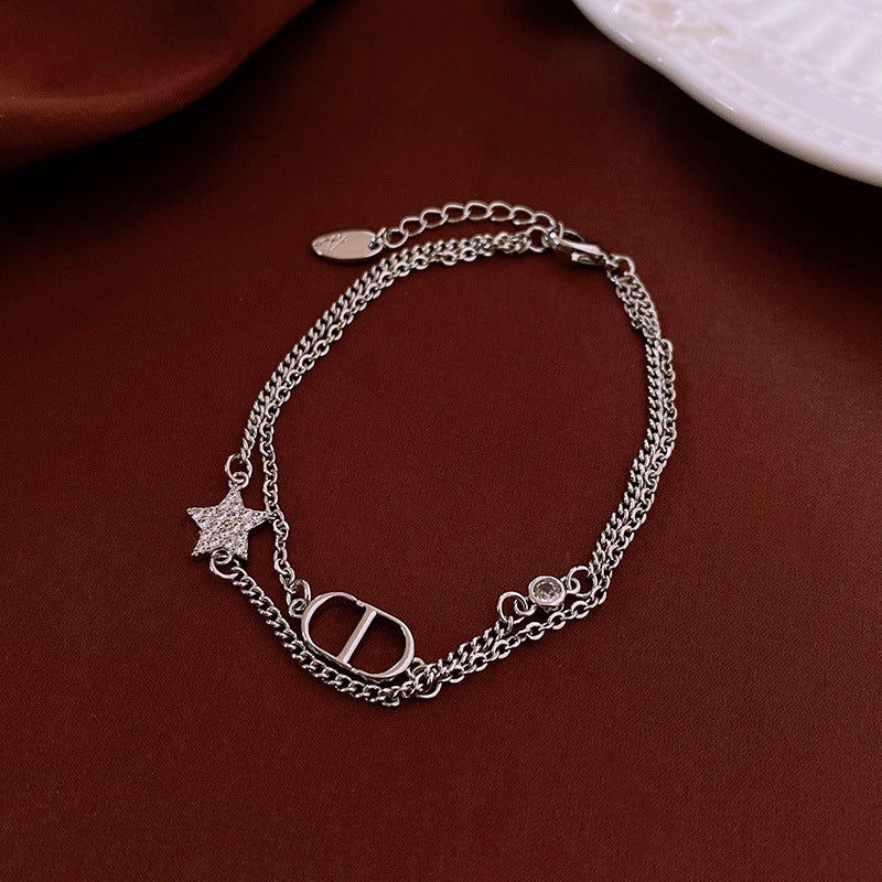 Zirconia Star Oval Pig Nose Double Bracelet