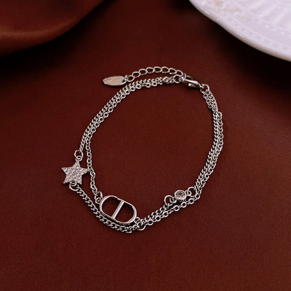 Zirconia Star Oval Pig Nose Double Bracelet