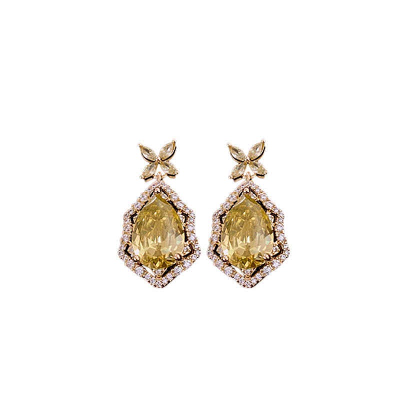 Genuine Gold Plated Silver Pin Earrings, Zirconia Flower Butterfly Earrings