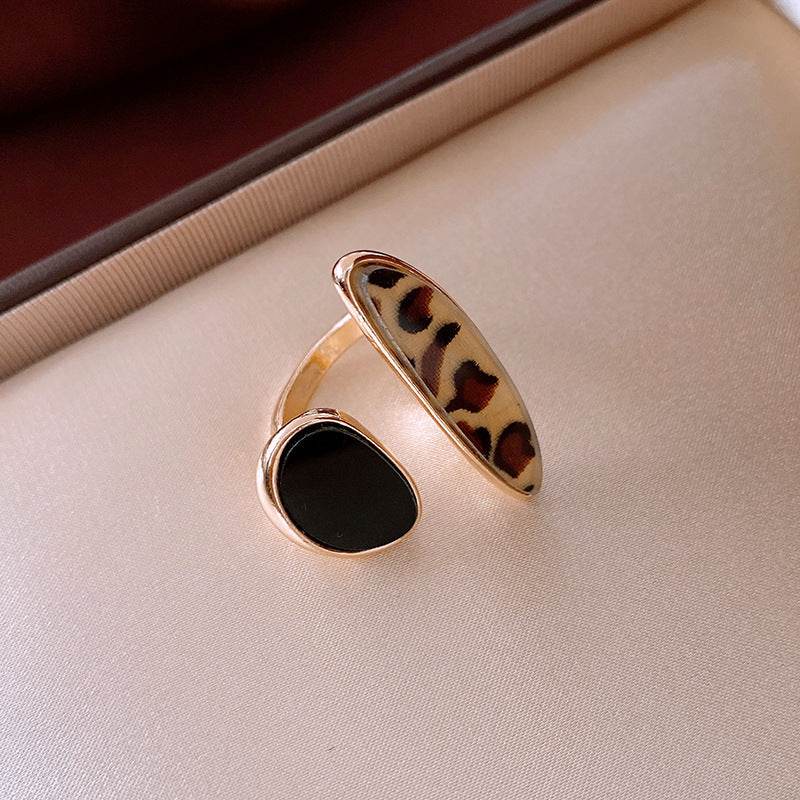 Oil Dripping Leopard Print Open Ring, Vintage Temperament Index Finger Ring