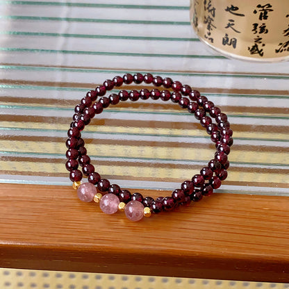 Garnet Strawberry Crystal Bracelet, National Style Bracelet