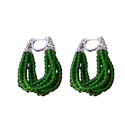 Green Zirconia Earrings, New Chinese Beaded Tassel Earrings, Vintage Premium Earrings