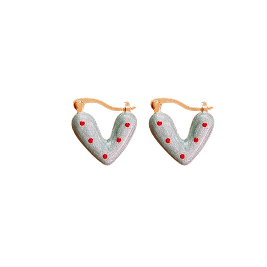 Silver pin earrings, oil drip polka dot heart earrings, sweet and cute earrings