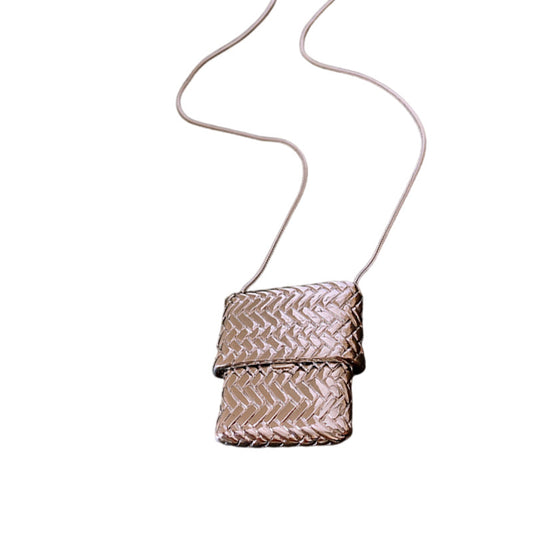 Square Woven Bag Necklace, Silver Bag Necklace