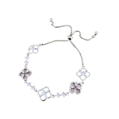 Zirconia Flower Bracelet, Skeleton Adjustable Bracelet