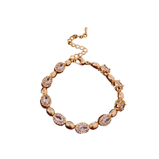 Genuine Gold Plating Bracelet, Zirconia Oval Bracelet, Antique Court Style Bracelet