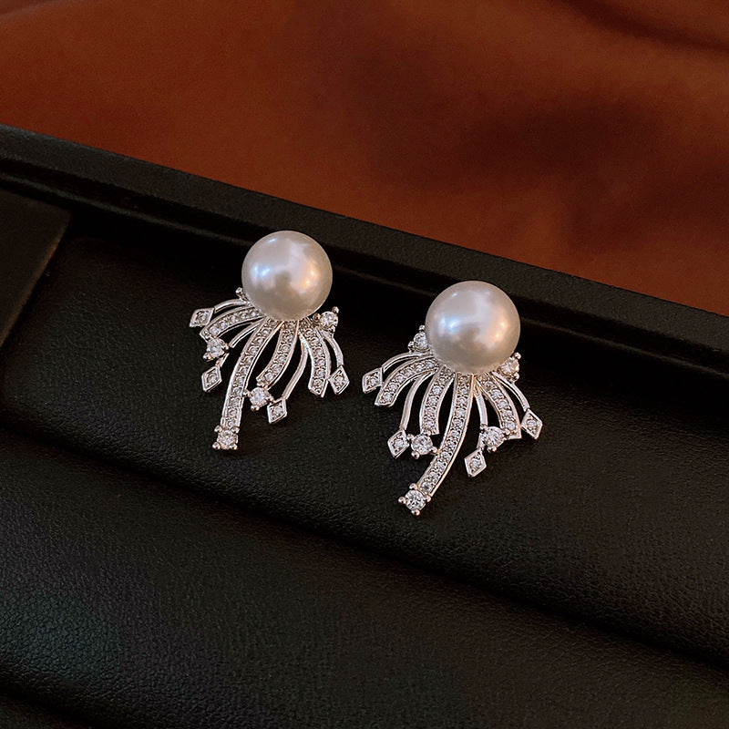 Zirconia Firework Pearl Earrings, Vintage Pearl Earrings