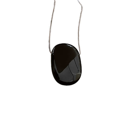 Glossy Oval Pendant Necklace, Vintage Sweater Chain