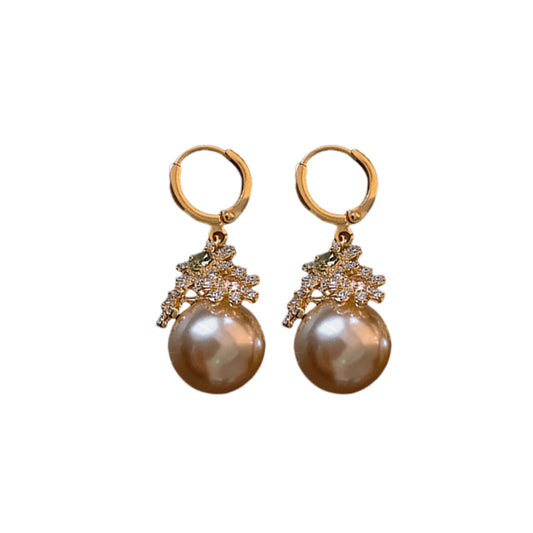 Genuine Gold Plated Zirconia Earrings With Snowflake Pearl Ear Clips